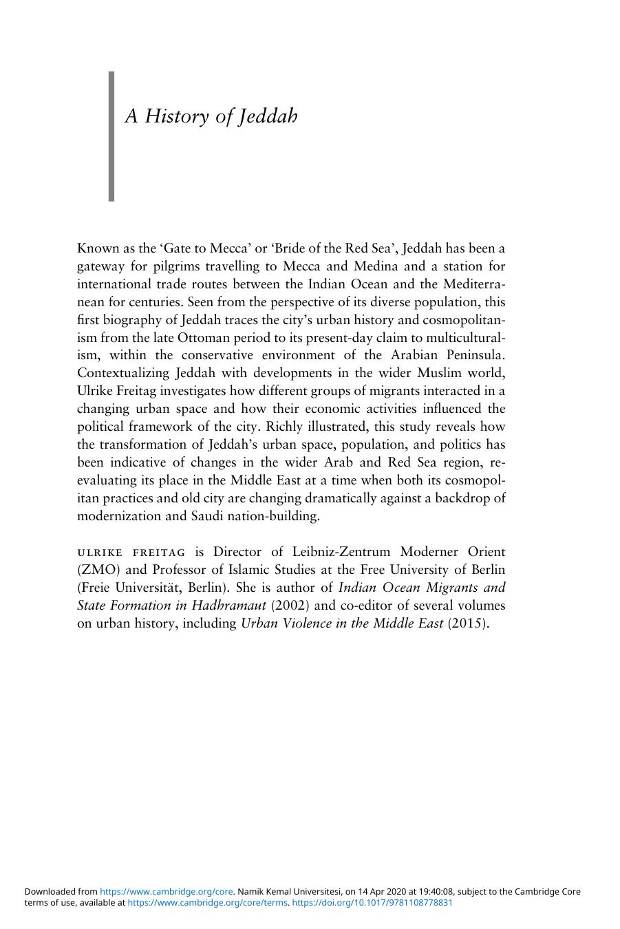 A history of Jeddah : the gate to Mecca in the nineteenth and twentieth centuries by Ulrike Freitag