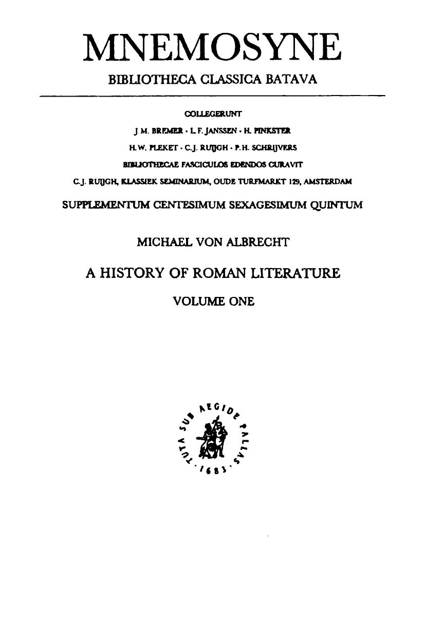 A history of Roman literature: from Livius Andronicus to Boethius by Albrecht Michael von; Schmeling Gareth L