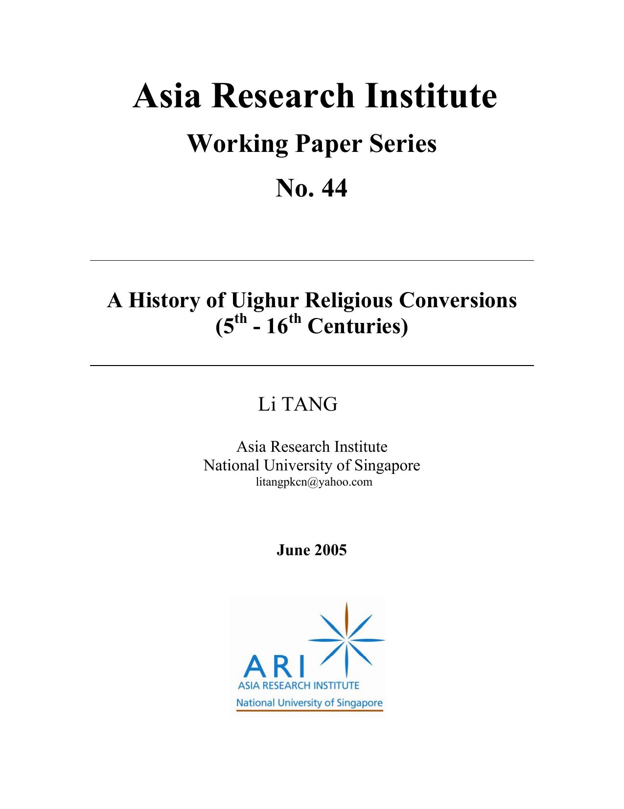 A history of Uighur religious conversions (5th - 16th centuries) by Tang Li