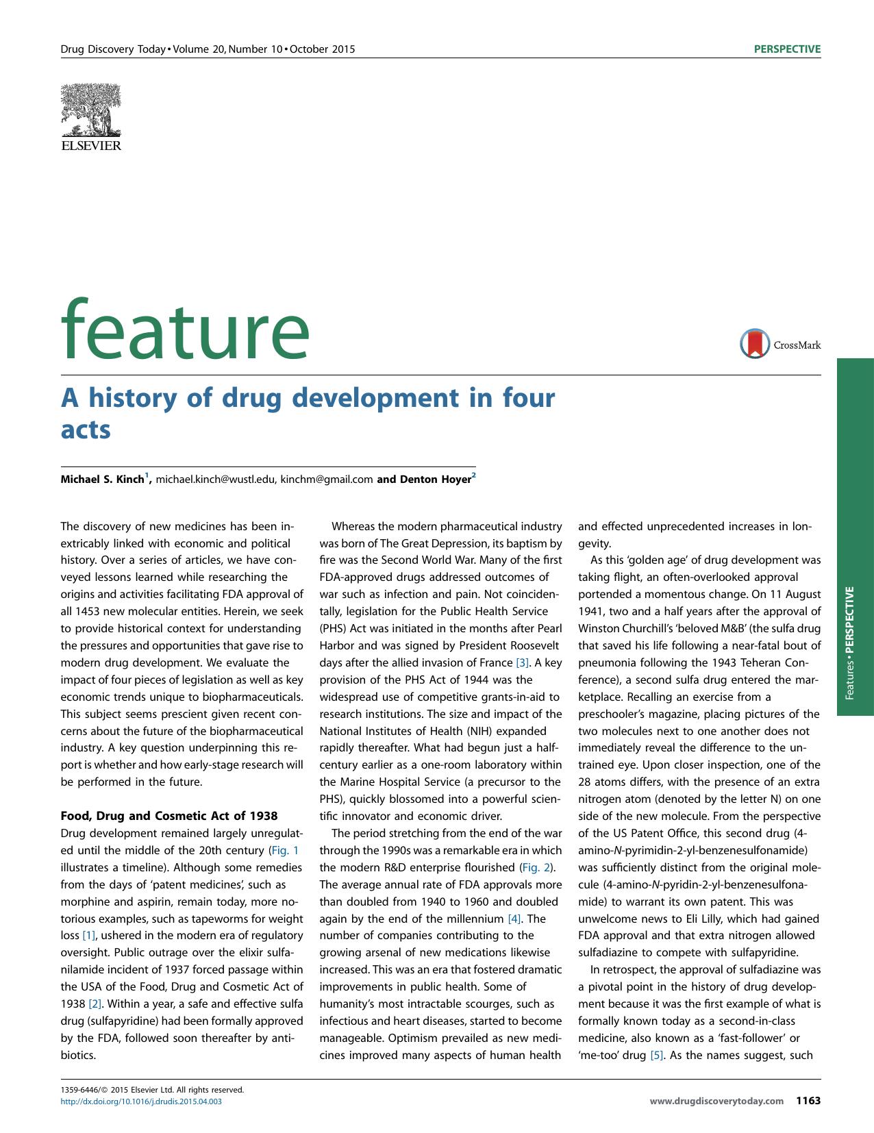 A history of drug development in four acts by Michael S. Kinch & Denton Hoyer