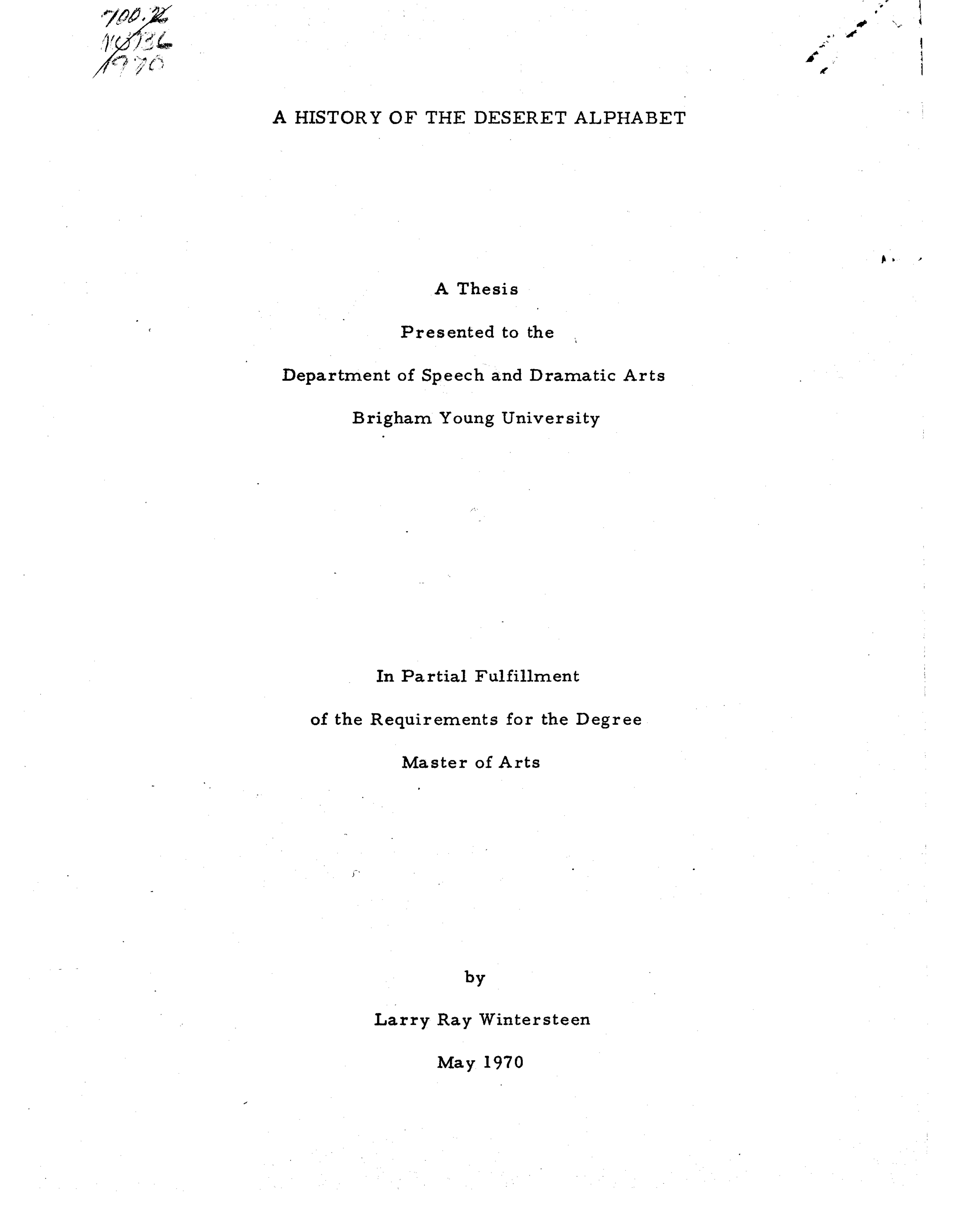 A history of the Deseret alphabet by Larry Ray Wintersteen
