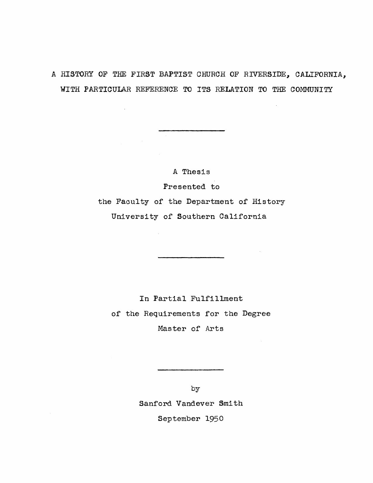 A history of the First Baptist Church of Riverside, California, with particular reference to its relation to the community by Smith Sanford Vandever