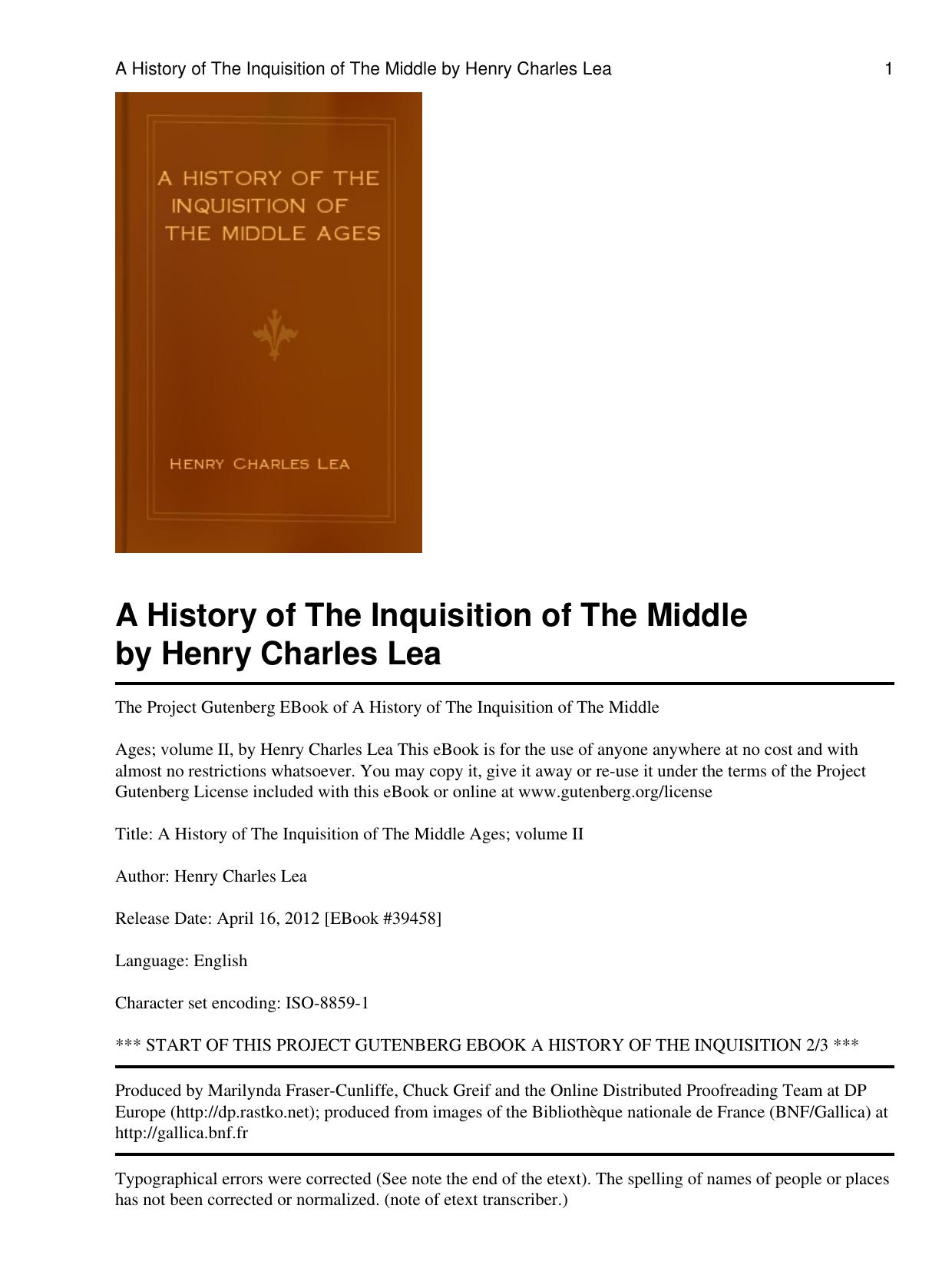 A history of the Inquisition of the Middle Ages by Henry Charles Lea