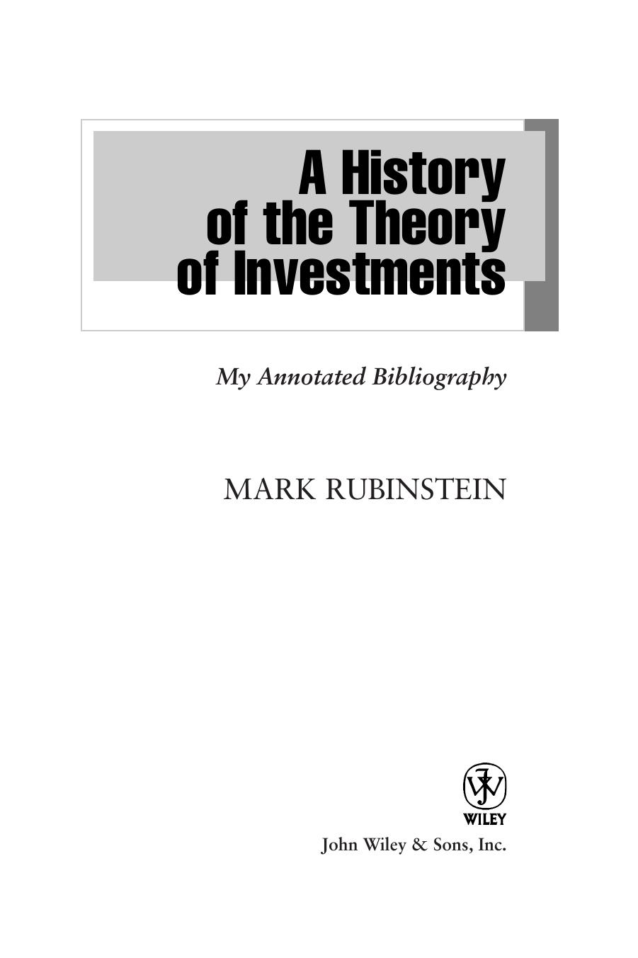 A history of the theory of investments by Mark Rubinstein