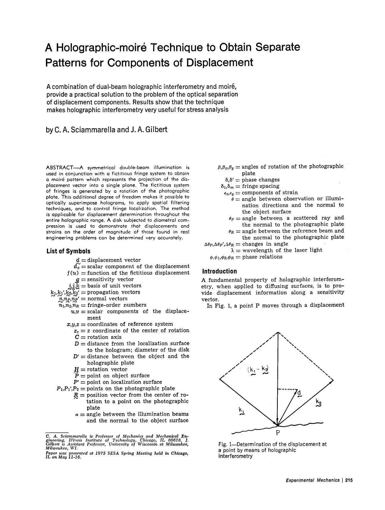 A holographic-moiré technique to obtain separate patterns for components of displacement by Unknown