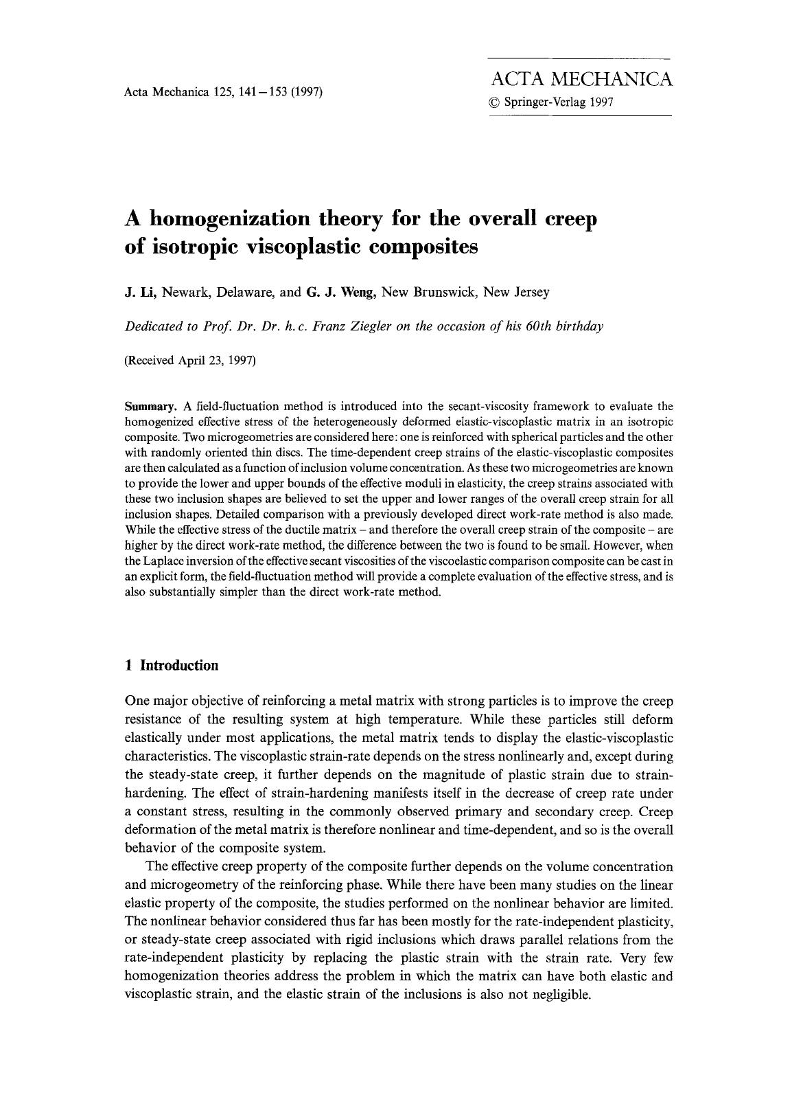 A homogenization theory for the overall creep of isotropic viscoplastic composites by Unknown