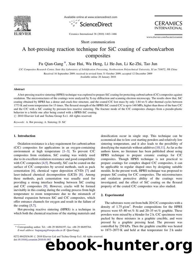 A hot-pressing reaction technique for SiC coating of carboncarbon composites by Fu Qian-Gang; Xue Hui; Wu Heng; Li He-Jun; Li Ke-Zhi; Tao Jun