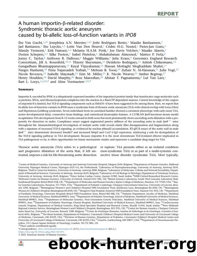 A human importin-β-related disorder: Syndromic thoracic aortic aneurysm caused by bi-allelic loss-of-function variants in IPO8 by unknow