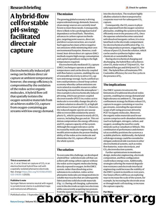 A hybrid-flow cell for stable pH-swing-facilitated direct air capture by Unknown