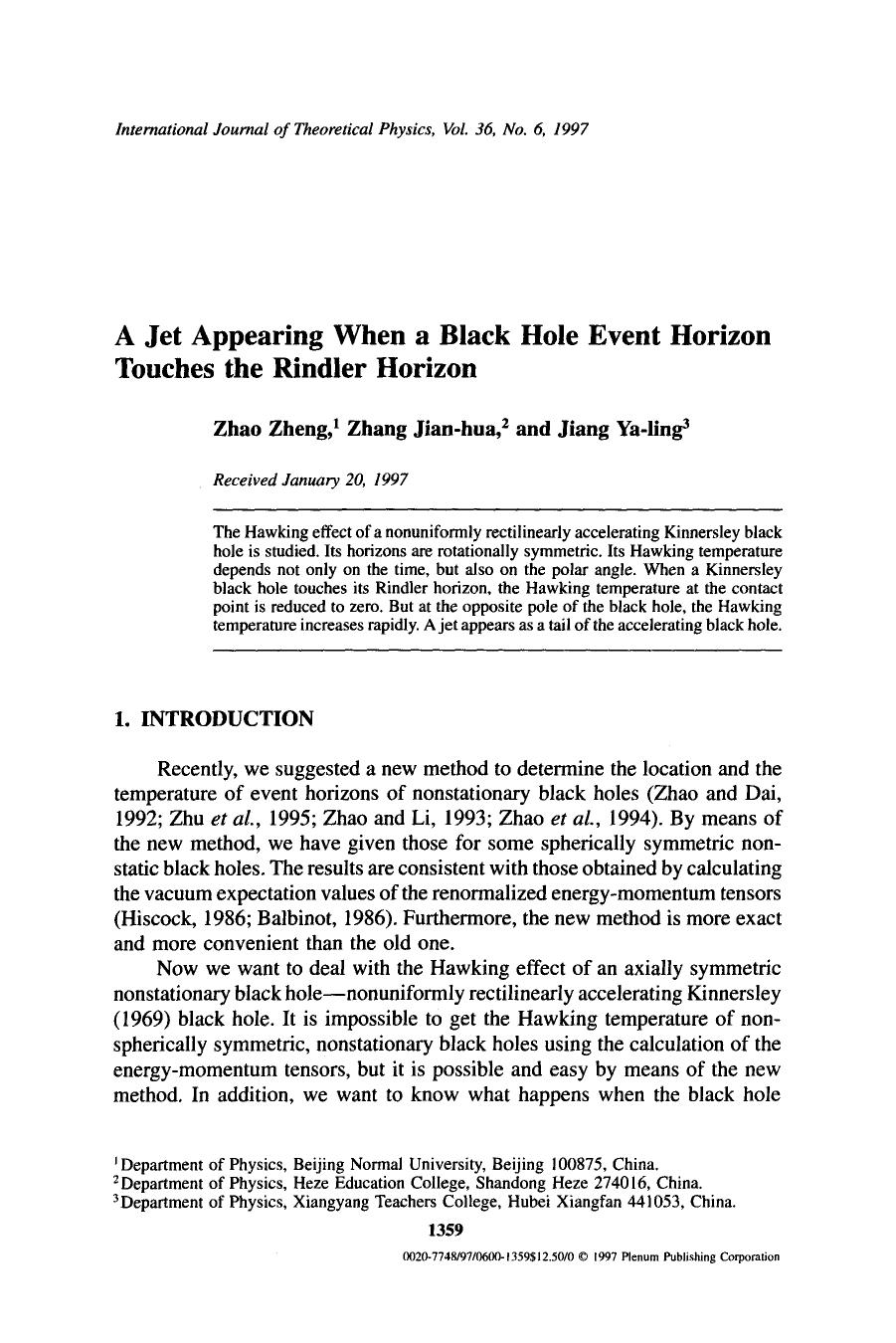 A jet appearing when a black hole event horizon touches the rindler horizon by Unknown