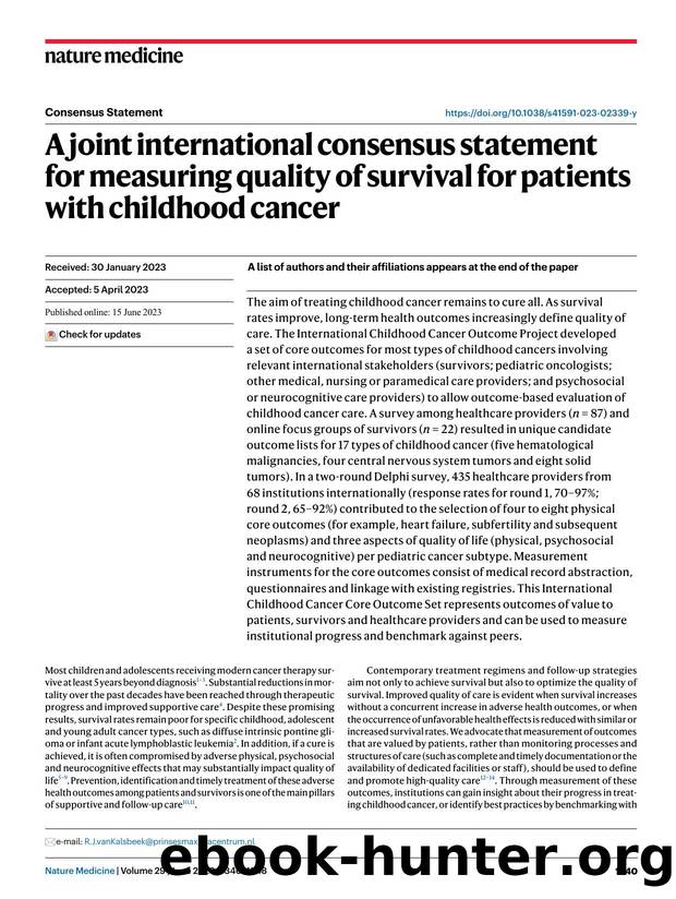 A joint international consensus statement for measuring quality of survival for patients with childhood cancer by unknow