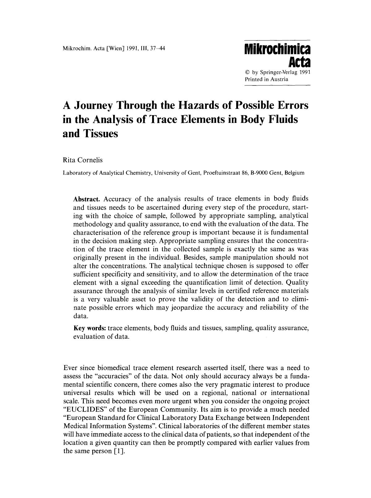 A journey through the hazards of possible errors in the analysis of trace elements in body fluids and tissues by Unknown