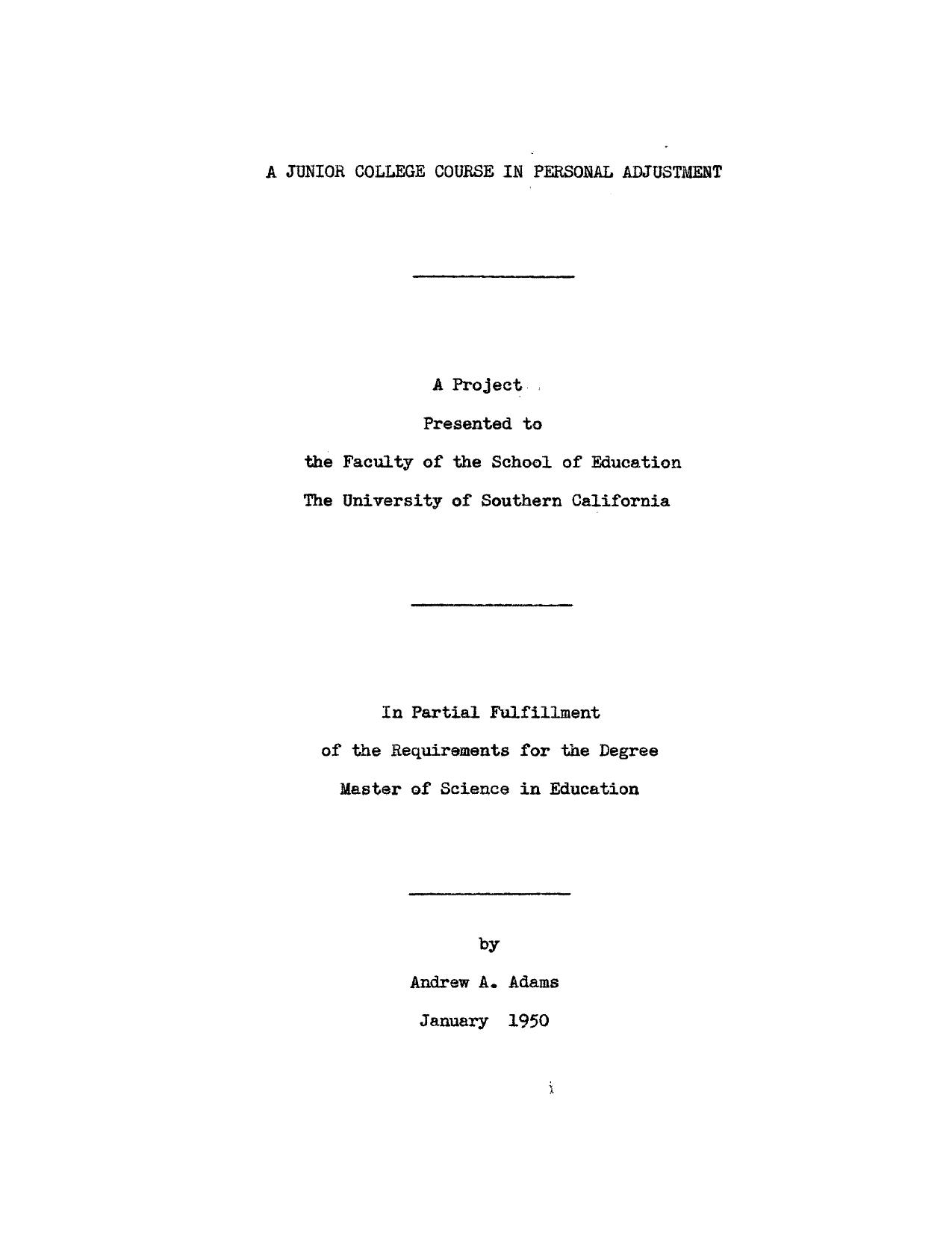 A junior college course in personal adjustment by Adams Andrew A