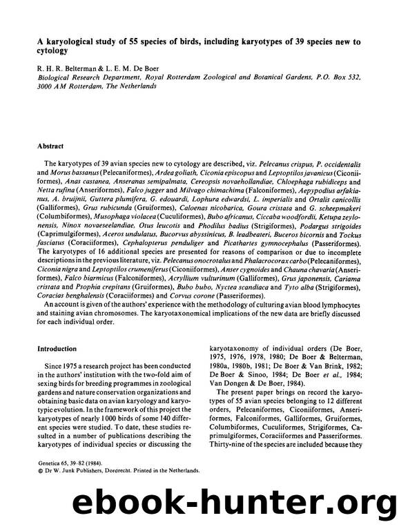 A karyological study of 55 species of birds, including karyotypes of 39 species new to cytology by Unknown