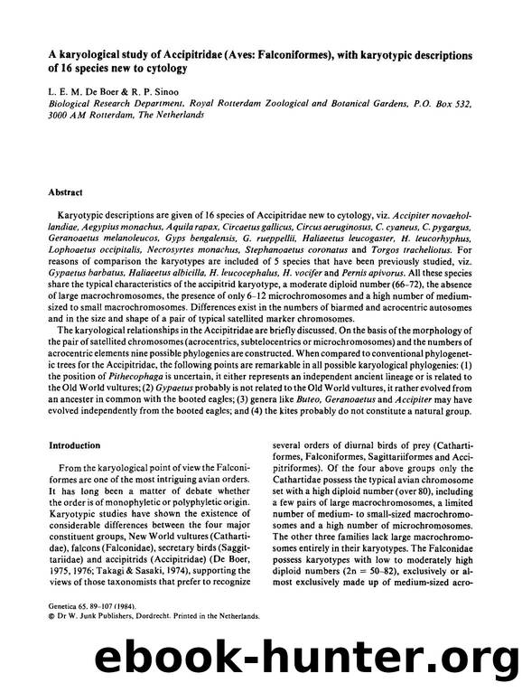 A karyological study of Accipitridae (Aves: Falconiformes), with karyotypic descriptions of 16 species new to cytology by Unknown