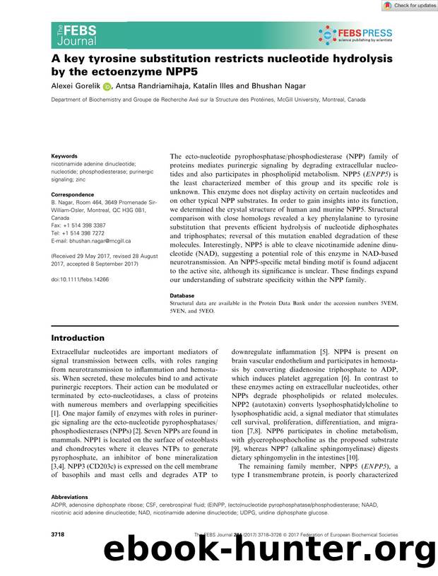 A key tyrosine substitution restricts nucleotide hydrolysis by the ectoenzyme NPP5 by Unknown