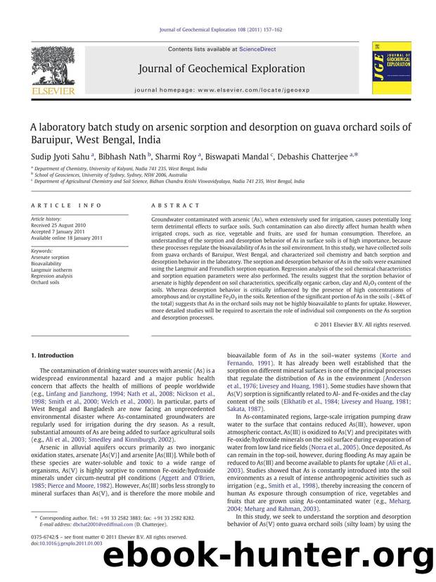 A laboratory batch study on arsenic sorption and desorption on guava orchard soils of Baruipur, West Bengal, India by Sudip Jyoti Sahu & Bibhash Nath & Sharmi Roy & Biswapati Mandal & Debashis Chatterjee