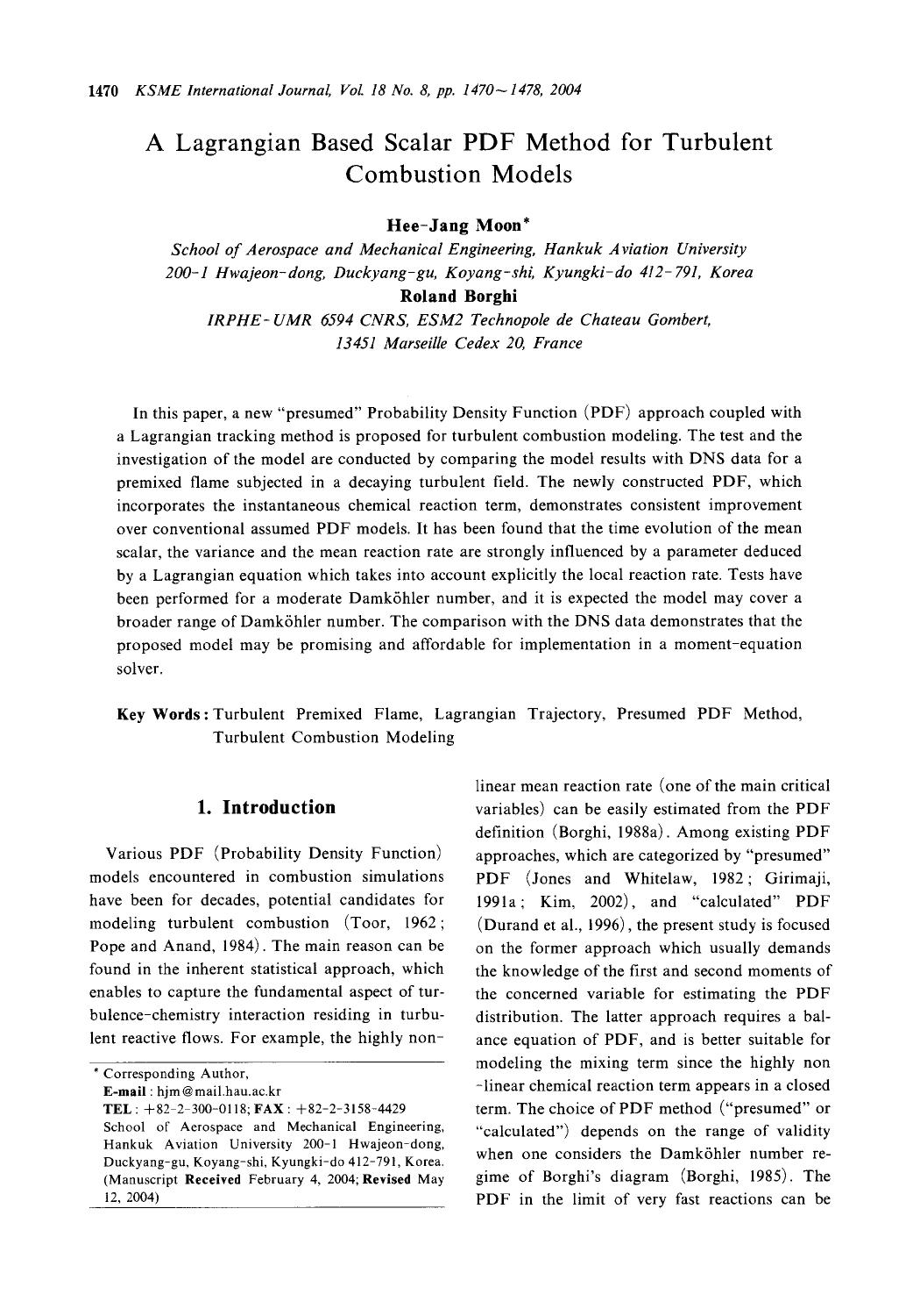 A lagrangian based scalar pdf method for turbulent combustion models by Unknown