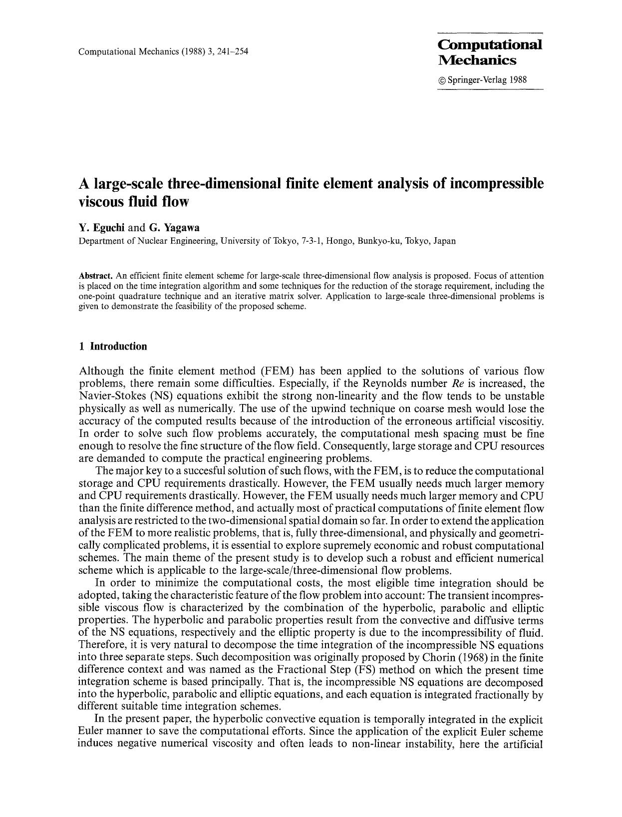 A large-scale three-dimensional finite element analysis of incompressible viscous fluid flow by Unknown
