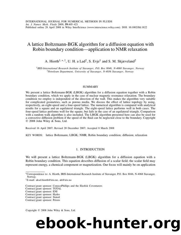 A lattice Boltzmann-BGK algorithm for a diffusion equation with Robin boundary condition-application to NMR relaxation by Unknown