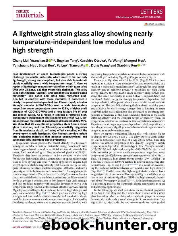 A lightweight strain glass alloy showing nearly temperature-independent low modulus and high strength by unknow