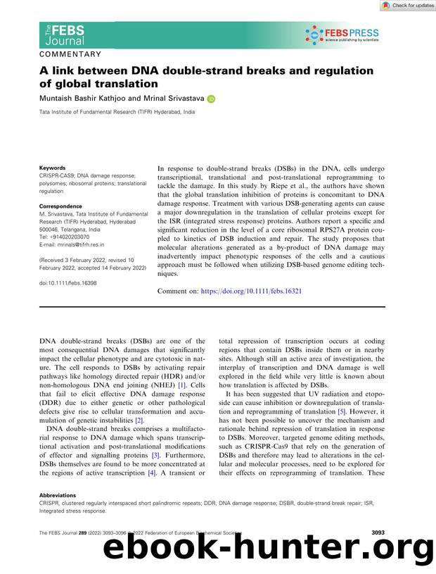 A link between DNA doubleâstrand breaks and regulation of global translation by Unknown