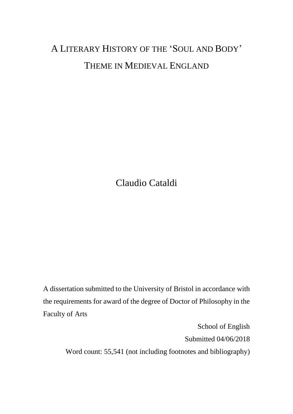A literary history of the ‘Soul and Body’ theme in medieval England by Claudio Cataldi