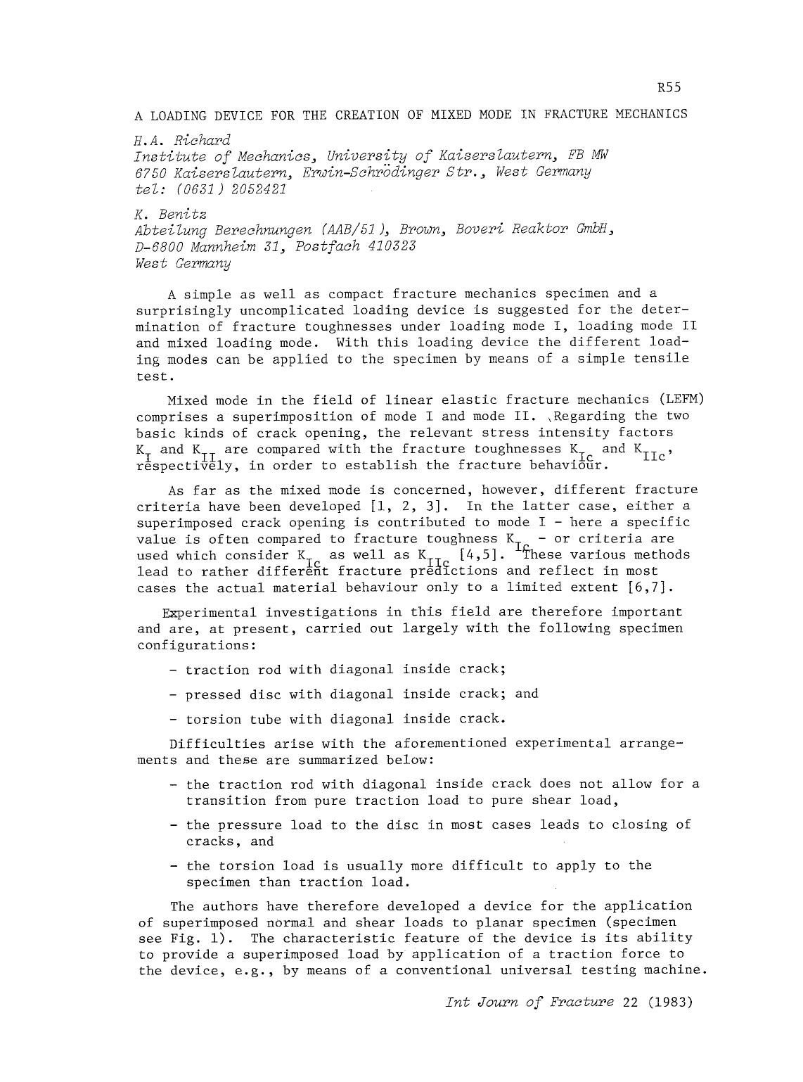 A loading device for the creation of mixed mode in fracture mechanics by Unknown