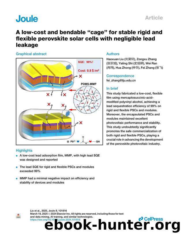 A low-cost and bendable “cage” for stable rigid and flexible perovskite solar cells with negligible lead leakage by unknow
