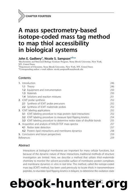 A mass spectrometry-based isotope-coded mass tag method to map thiol accessibility in biological systems by John E. Gadbery & Nicole S. Sampson