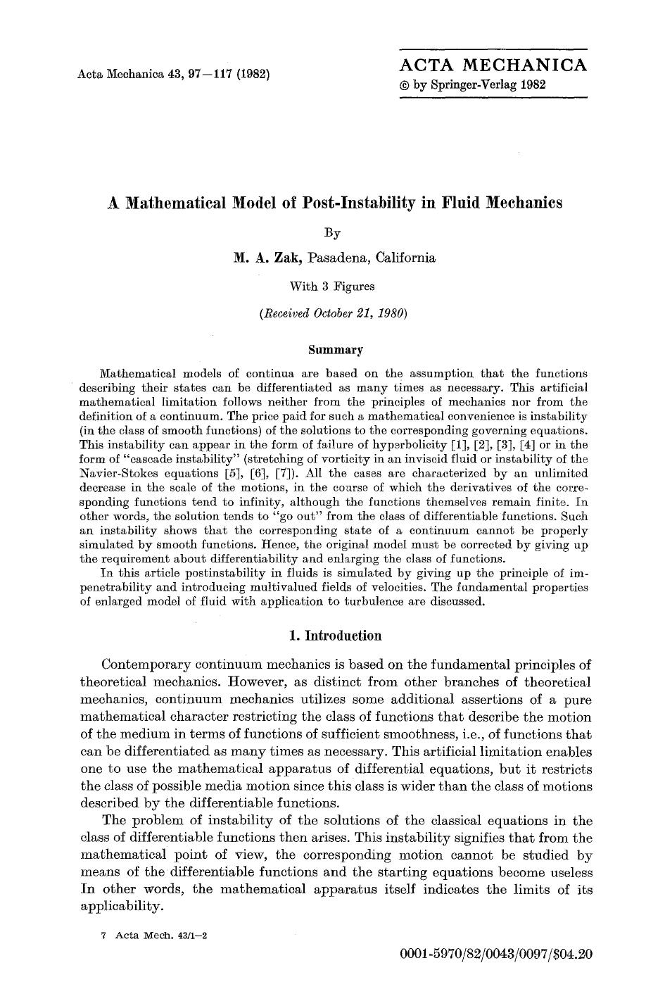 A mathematical model of post-instability in fluid mechanics by Unknown