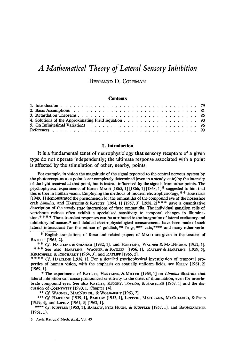 A mathematical theory of lateral sensory inhibition by Unknown