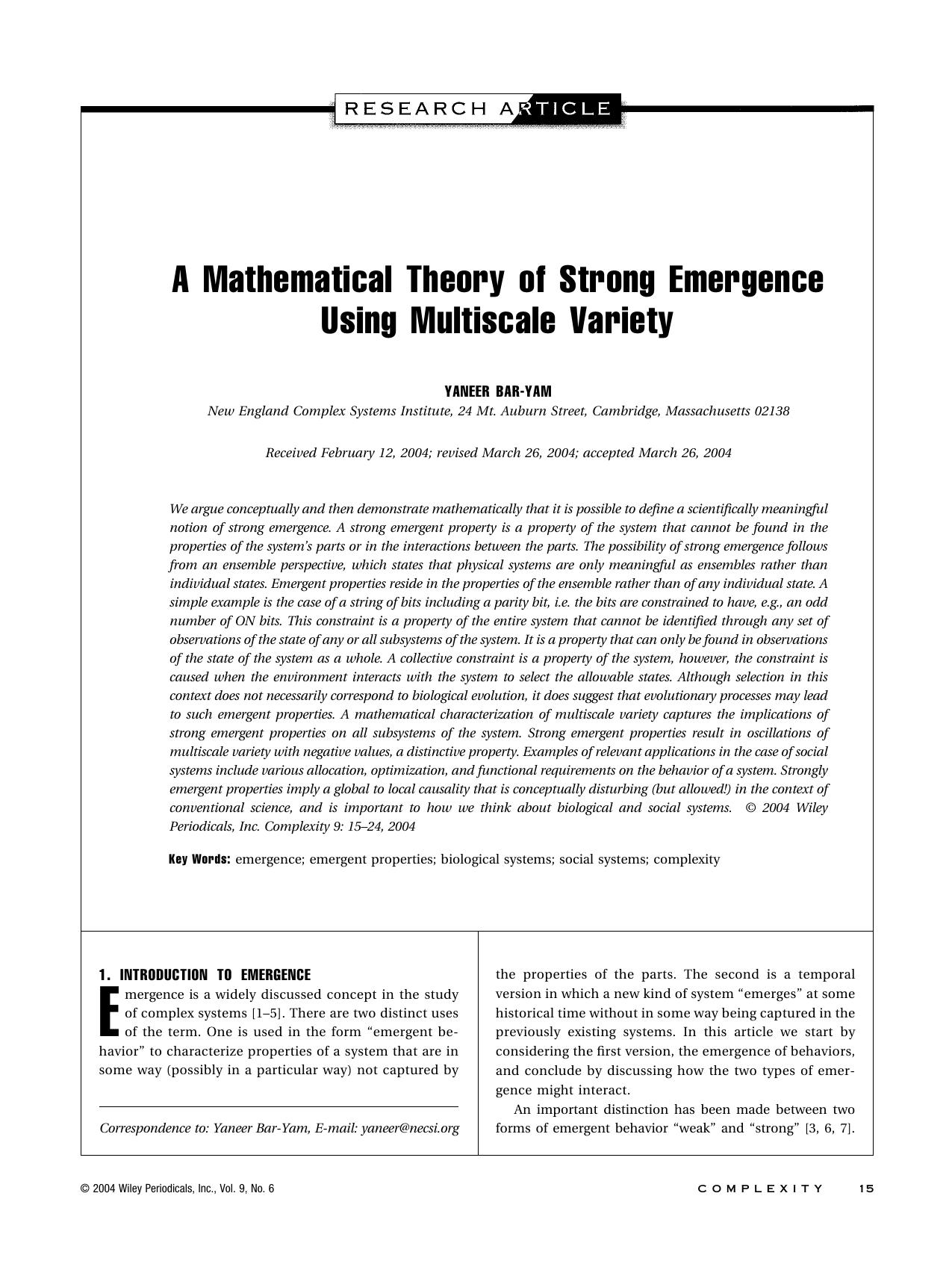 A mathematical theory of strong emergence using multiscale variety by Unknown