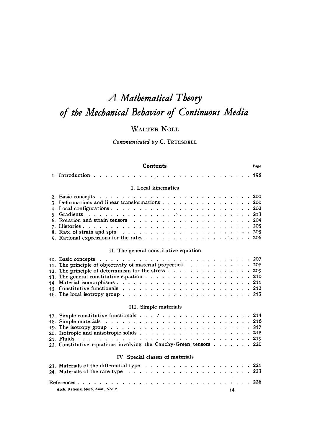 A mathematical theory of the mechanical behavior of continuous media by Unknown