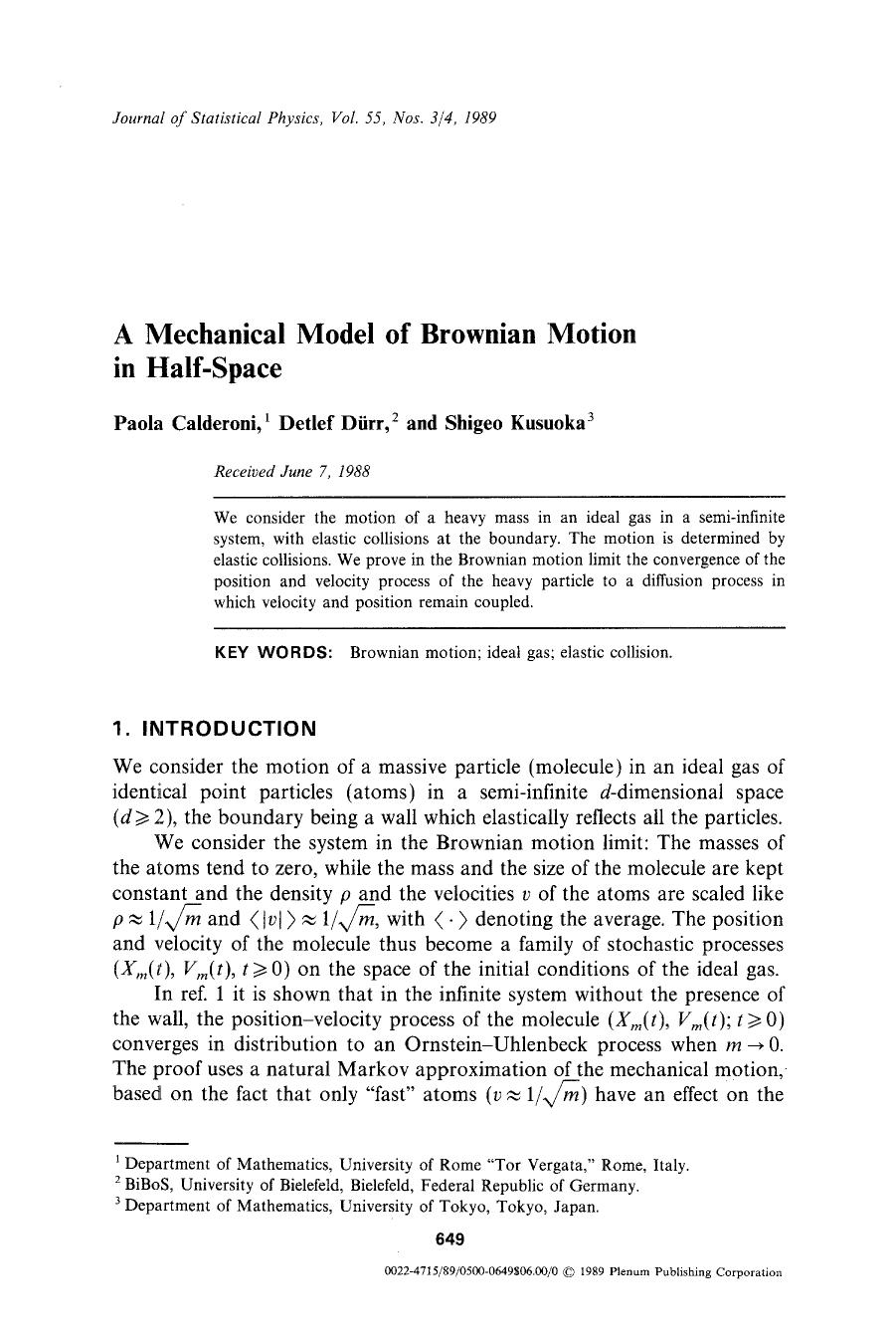 A mechanical model of Brownian motion in half-space by Unknown