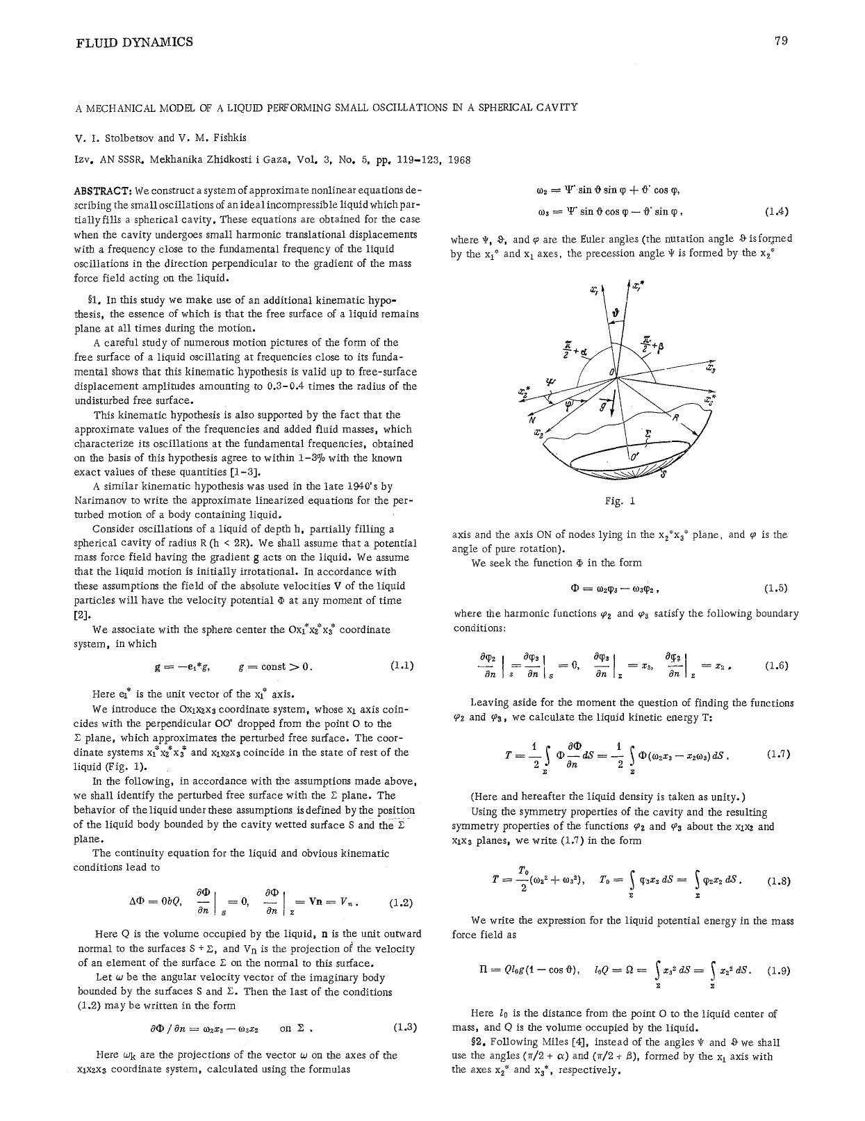 A mechanical model of a liquid performing small oscillations in a spherical cavity by Unknown