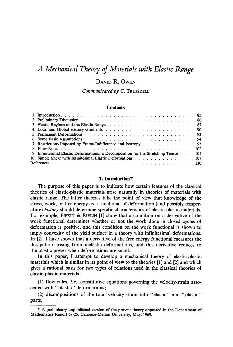 A mechanical theory of materials with elastic range by Unknown