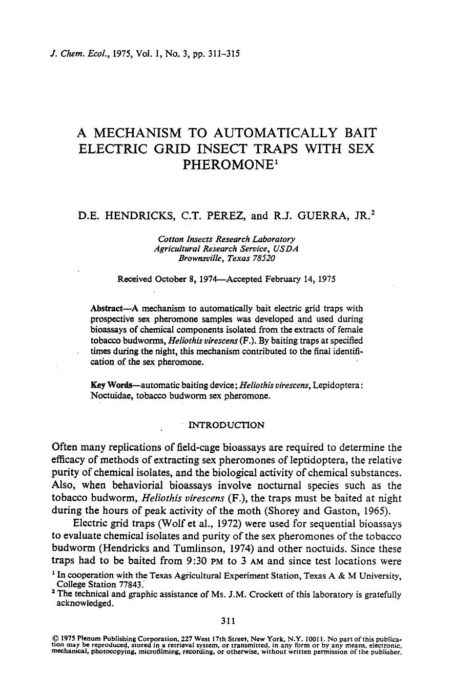 A mechanism to automatically bait electric grid insect traps with sex pheromone by Unknown
