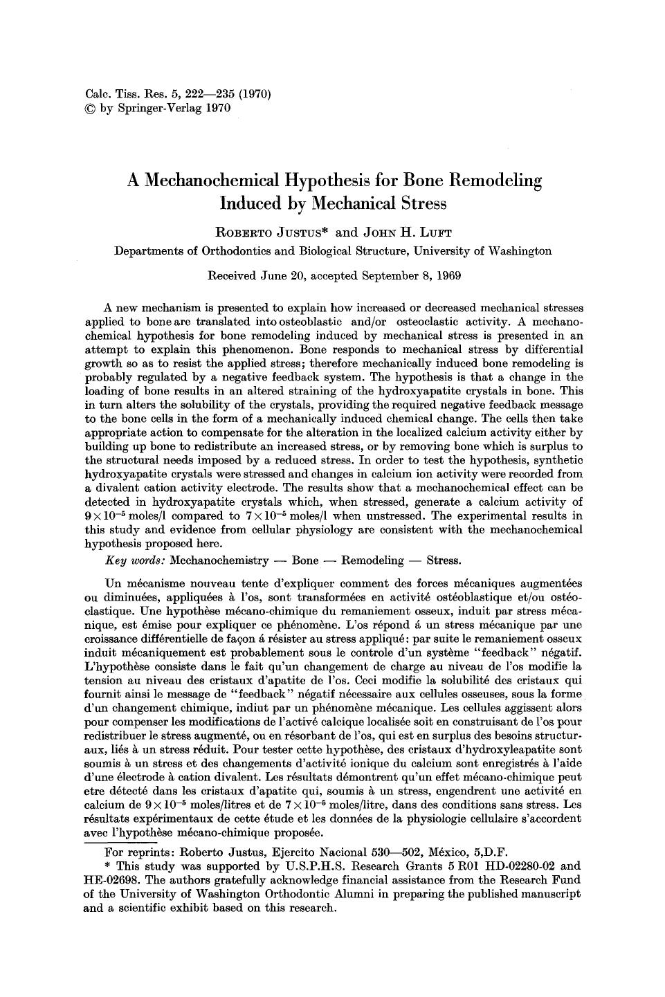 A mechanochemical hypothesis for bone remodeling induced by mechanical stress by Unknown