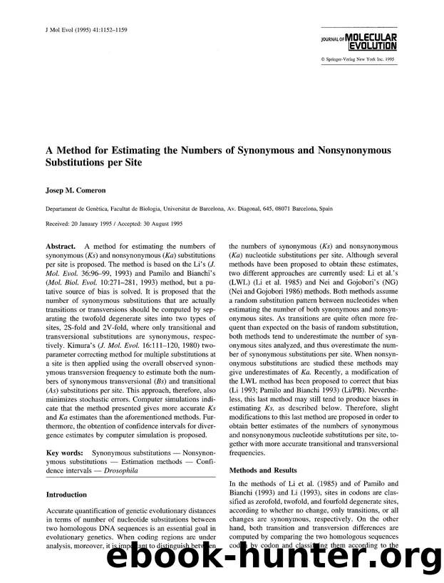 A method for estimating the numbers of synonymous and nonsynonymous substitutions per site by Unknown