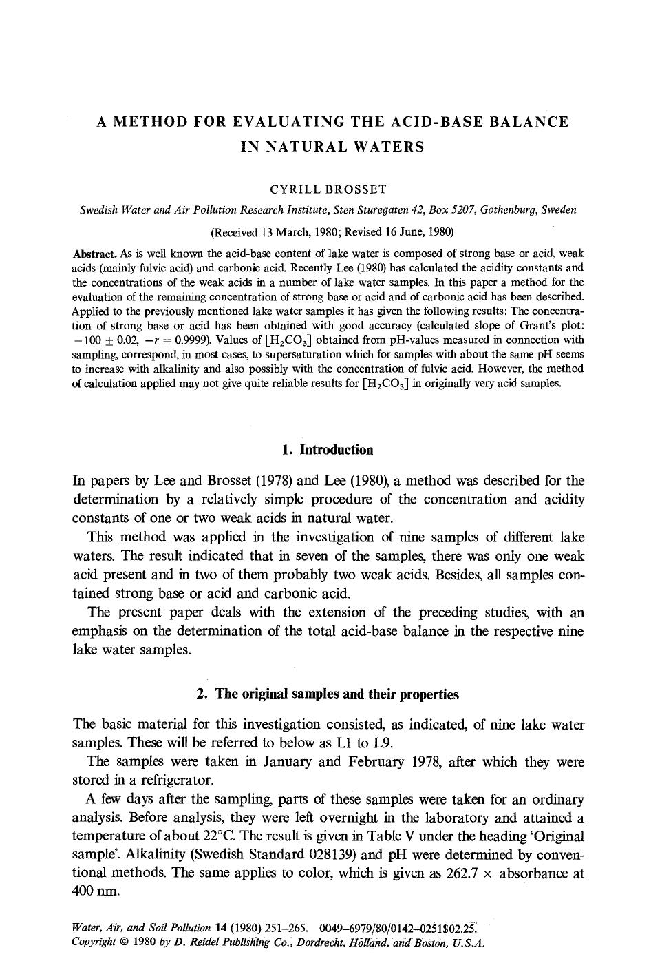 A method for evaluating the acid-base balance in natural waters by Unknown