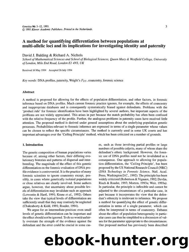 A method for quantifying differentiation between populations at multi-allelic loci and its implications for investigating identity and paternity by Unknown