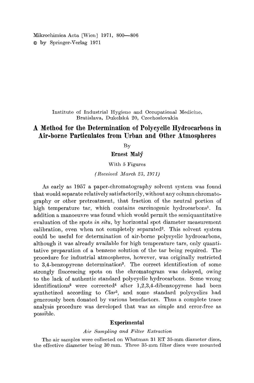 A method for the determination of polycyclic hydrocarbons in air-borne particulates from urban and other atmospheres by Unknown