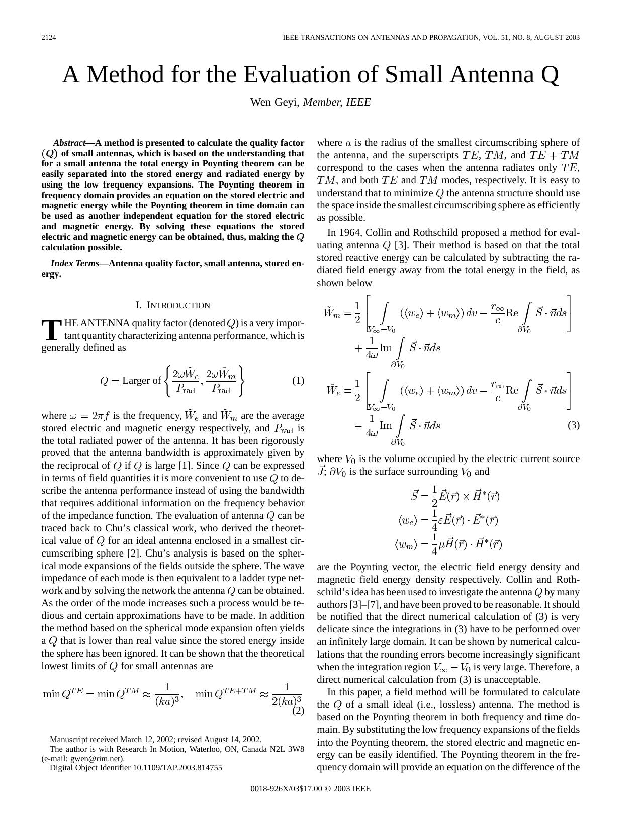 A method for the evaluation of small antenna Q - Antennas and Propagation, IEEE Transactions on by Unknown
