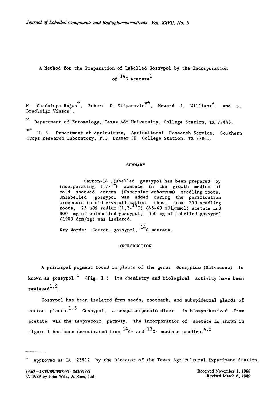 A method for the preparation of labelled gossypol by the incorporation of 14C acetate by Unknown