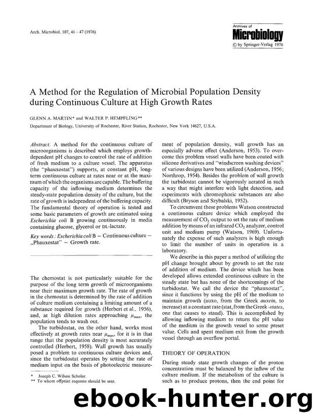 A method for the regulation of microbial population density during continuous culture at high growth rates by Unknown