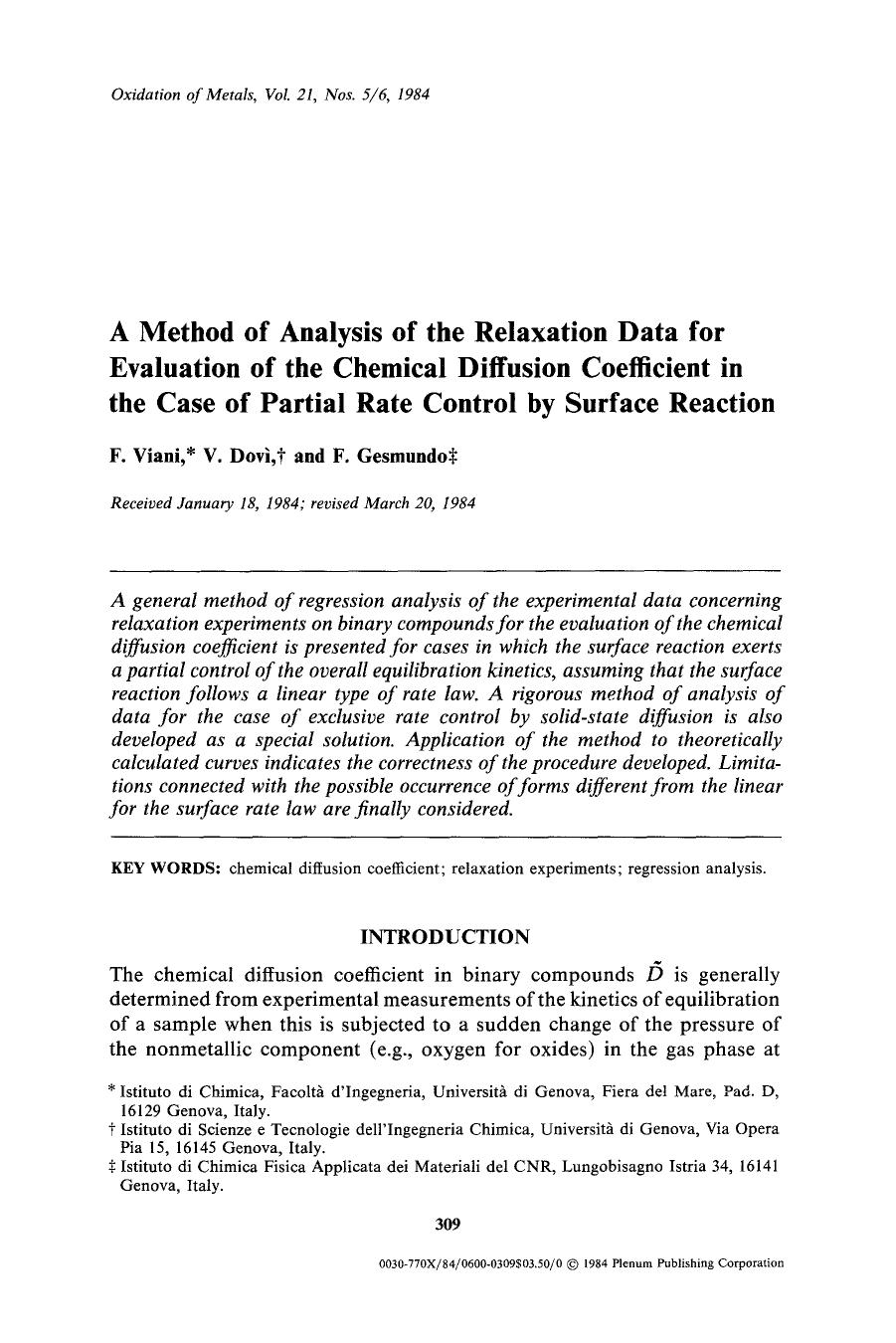 A method of analysis of the relaxation data for evaluation of the chemical diffusion coefficient in the case of partial rate control by surface reaction by Unknown