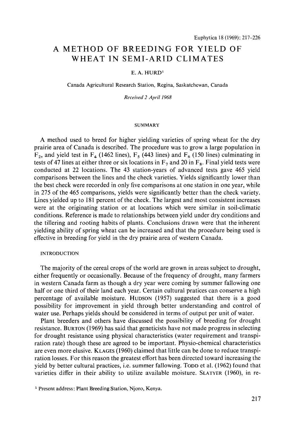 A method of breeding for yield of wheat in semi-arid climates by Unknown