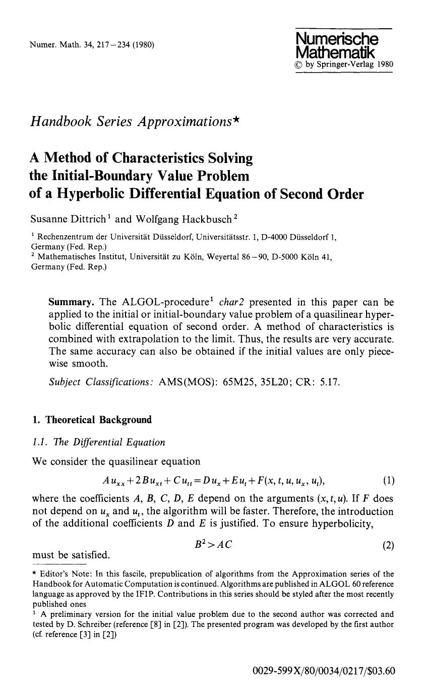 A method of characteristics solving the initial-boundary value problem of a hyperbolic differential equation of second order by Unknown
