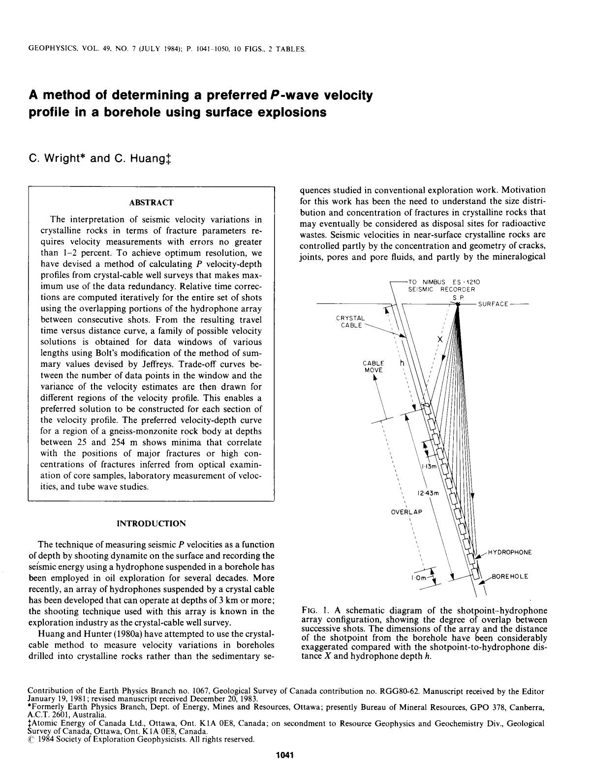 A method of determining a preferred P-wave velocity profile in a borehole using surface explosions by Wright C.; Huang C